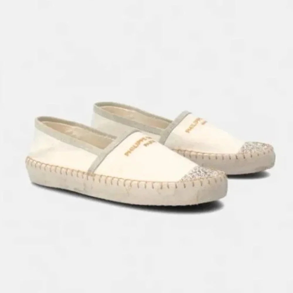 NEW Philippe Model Paris Marseille Canvas Gold Glitter Toe Espadrilles Size 41